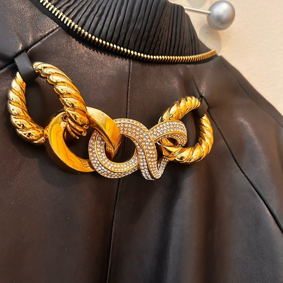 GIUSEPPE ZANOTTI HOODED NAPPA LEATHER BOMBER JACKET with Crystal Chains - Picture 9 of 16